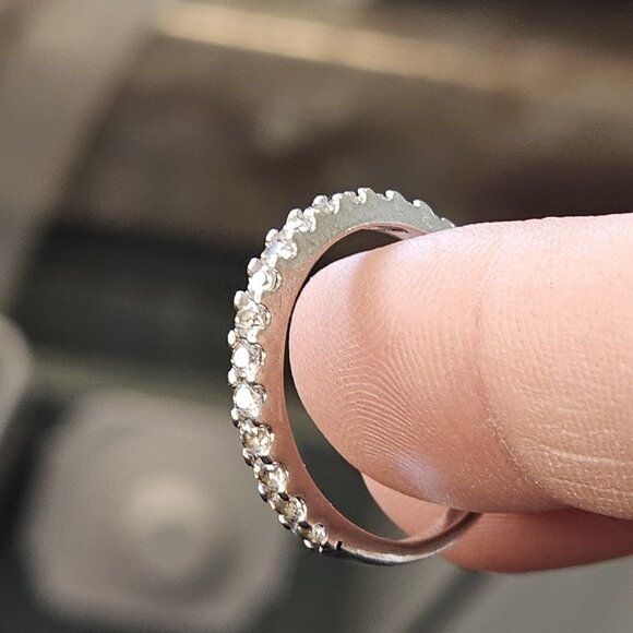 Sterling Silver Half Eternity Ring Sz 7 Gift For Her Anniversary Stackable 2 mm - Picture 7 of 8